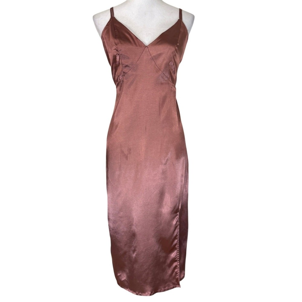 Charlotte Russe Satin V-Neck Slip Dress L Double Straps Night Out Cocktails Slit